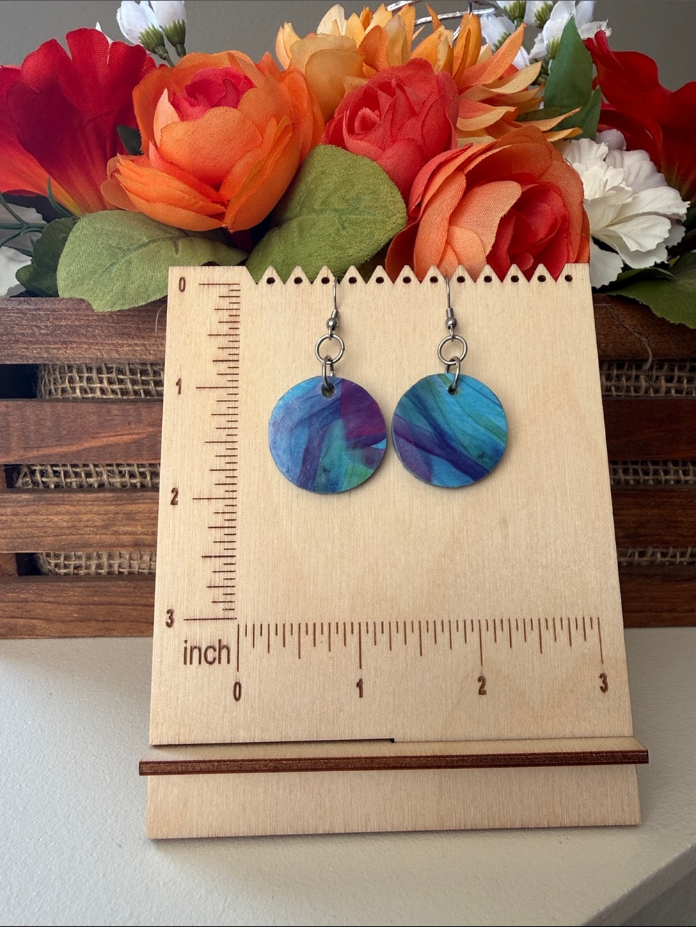 2 for $15. Handmade Blue & Purple Swirl Dangle Earrings